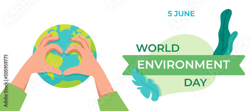 Vector world Environment day with Love gesture hand banner