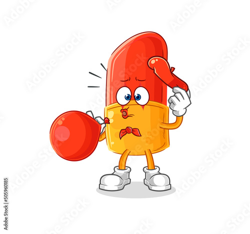 lipstick pantomime blowing balloon. cartoon mascot vector