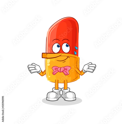 lipstick lie like Pinocchio character. cartoon mascot vector