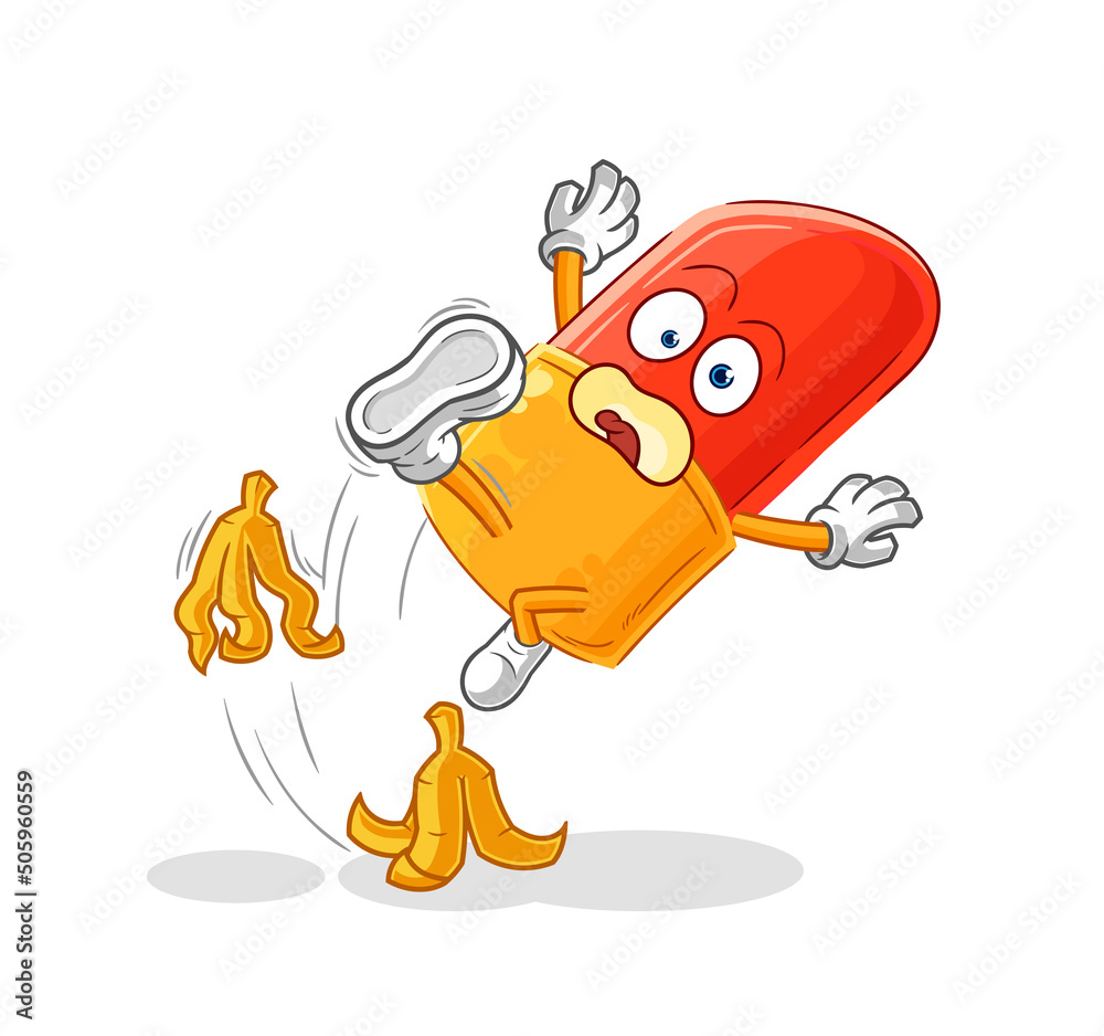 lipstick slipped on banana. cartoon mascot vector