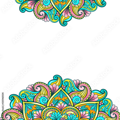 Colorful mandala frame template for invitation, banner, wedding design