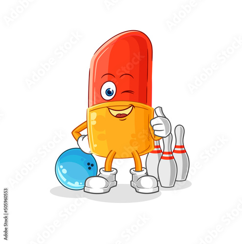 lipstick play bowling illustration. character vector