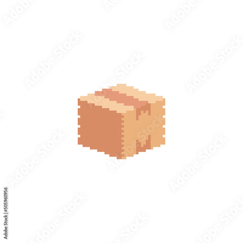 Closed box, package delivery. Pixel art 8 bit vector icon illustration