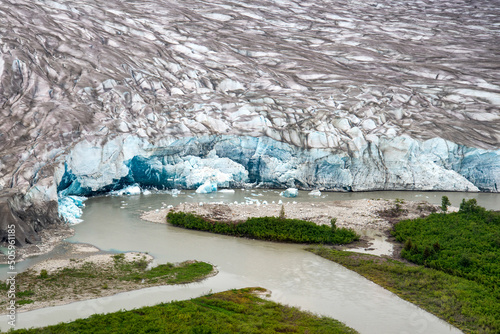 Aerial view of glacier falling and melting