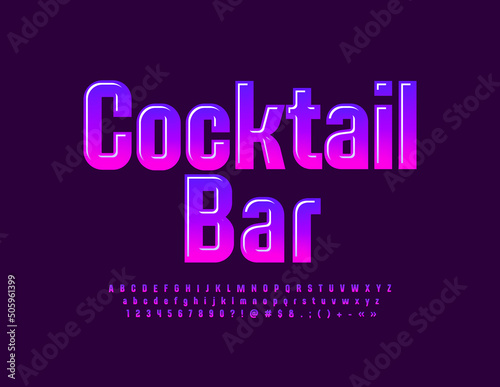 Vector creative sign Cocktail Bar with bright Gradient Font. Trendy Alphabet Letters, Numbers and Symbols set