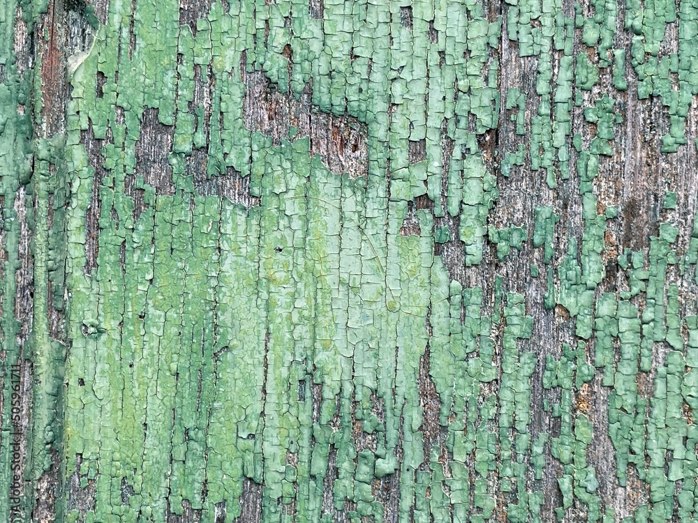 türkis grün abblätternde verwitterte Farbe auf Holz, Verlauf senkrecht, Struktur, Hintergrund türkis grün abblätternde verwitterte Farbe auf Holz, Verlauf senkrecht, Struktur, Hintergrund