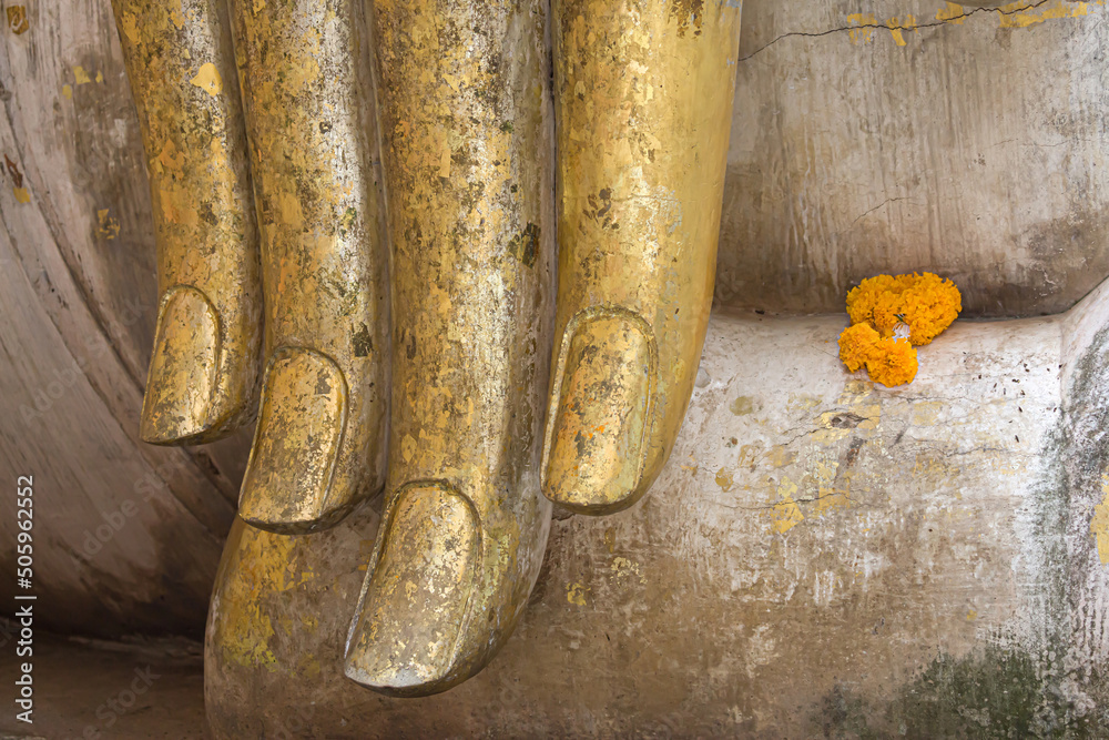 Gold Leaf Covered Hand of the Buddha at Wat Si Chum, Sukhothai, Thailand