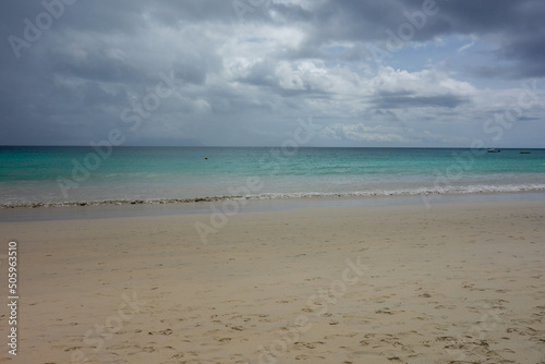 beautiful beach Seychelles  foggy weather  