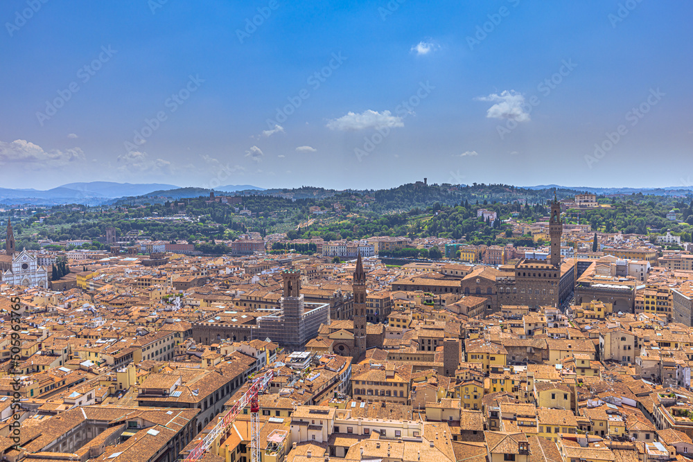 Panoramic rooftop view of the medieval famous city of Florence, Italy