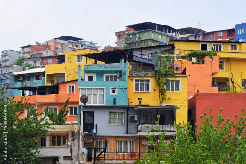 Fototapeta premium colorful houses in the town izmir turkey