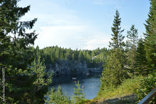 Fototapeta Naklejka Na Ścianę i Meble -  Beautiful view river in summer in Karelia Ruskeala. Marble Canyon Mining Park Ruskeala, Sortavala, Republic of Karelia, Russia. nature of russia