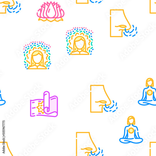 Meditation Wellness Occupation Vector Seamless Pattern Color Line Illustration