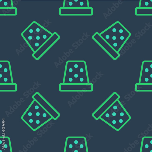 Line Thimble for sewing icon isolated seamless pattern on blue background. Vector