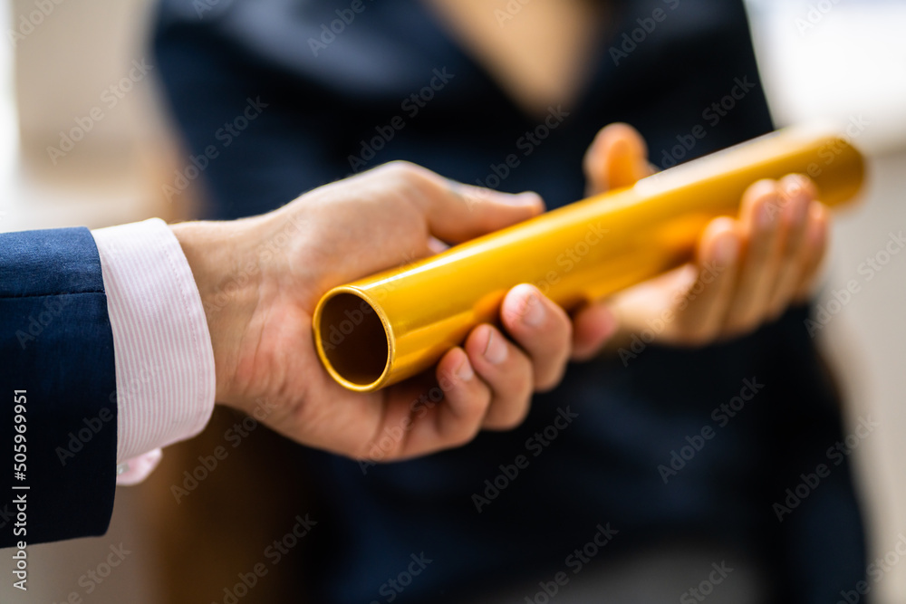 Business Man And Woman Relay Baton Handover Stock Photo Adobe Stock