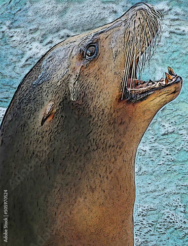 Seal - Photo Illustration - A seal, mouth open, waiting to be feed. 