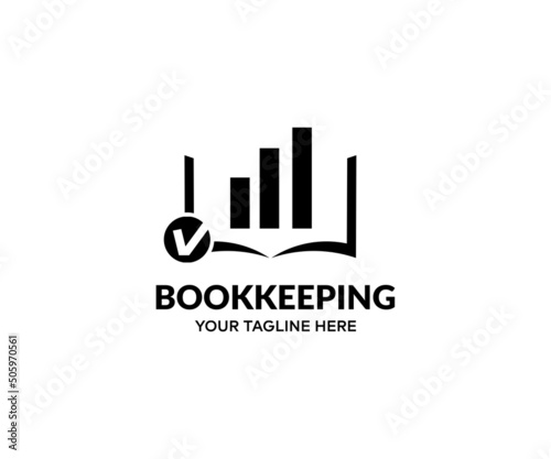 Bookkeeping bills and payments, analyzing finances logo design.  Home finances, investment, economy, saving money or insurance concept vector design and illustration.