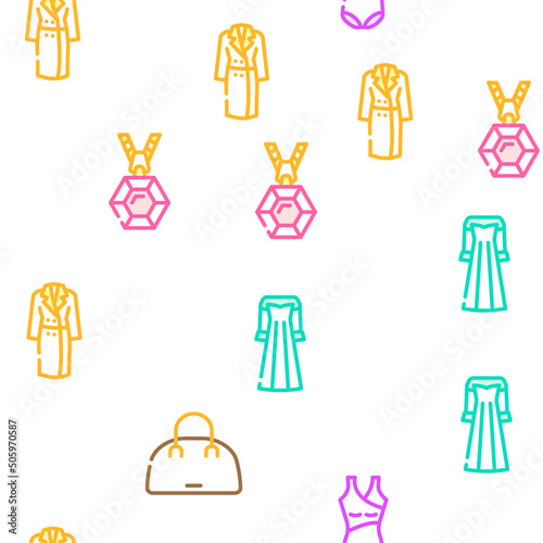 Fashion Store Garment And Shoes Vector Seamless Pattern Color Line Illustration