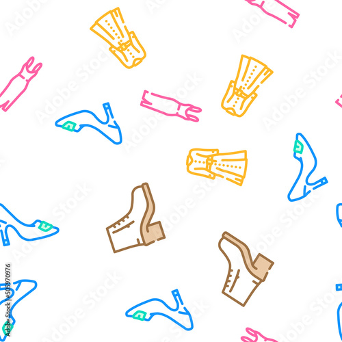 Fashion Store Garment And Shoes Vector Seamless Pattern Color Line Illustration