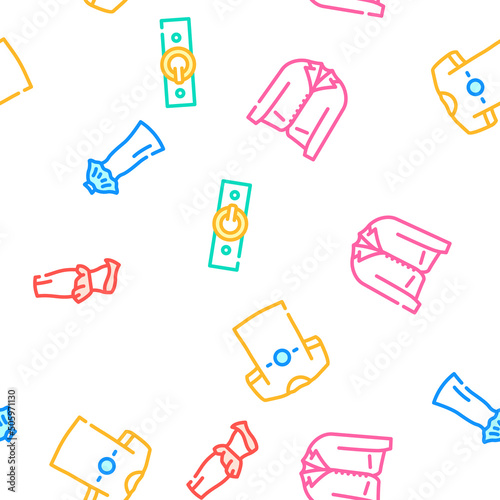 Fashion Store Garment And Shoes Vector Seamless Pattern Color Line Illustration