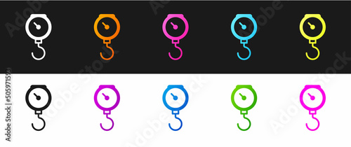 Set Hand scale spring mechanical icon isolated on black and white background. Vector