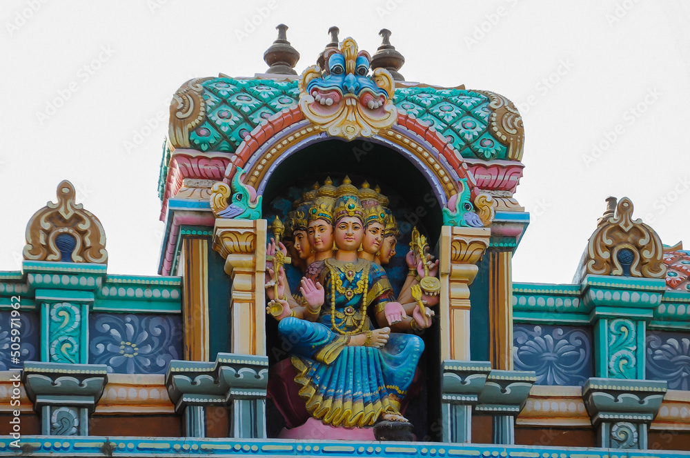 Hindu deity on the facade of a temple in Bangalore, Karnataka, India, February 03 2017