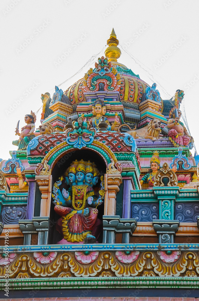 Hindu deities on the facade of Sri Rajarajeshwari Temple in Bangalore, Karnataka, India, February 03 2017