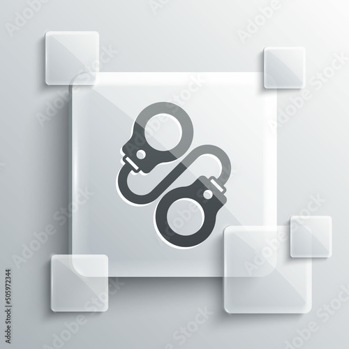 Grey Handcuffs icon isolated on grey background. Square glass panels. Vector