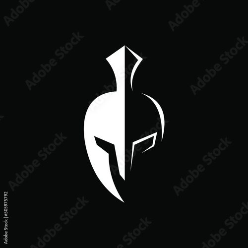 shield and helmet of the Spartan warrior symbol, emblem. Spartan helmet logo, vector illustration of spartan shield and helm, Spartan Greek gladiator helmet armor flat vector icon