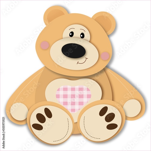Teddy bear with heart. Illustration. Vector. Paper cut