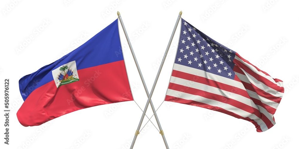 Flags of the USA and Haiti on white background. 3D rendering Flags of the USA and Haiti on white background. 3D rendering