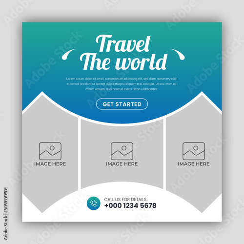 Travel holiday vacation social media post banner or square flyer design template