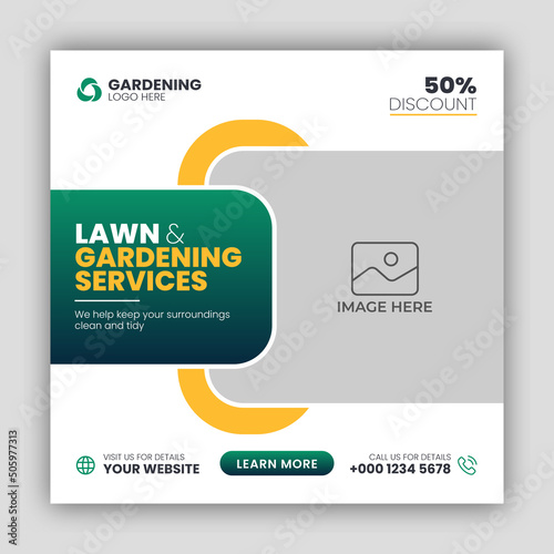 Lawn or gardening service social media post and web banner template