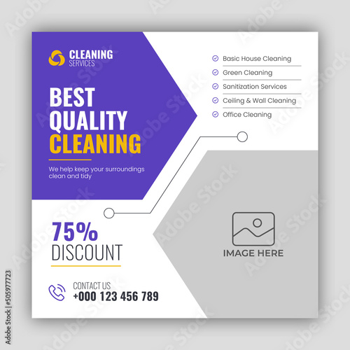 Cleaning service square flyer social media post or web banner template