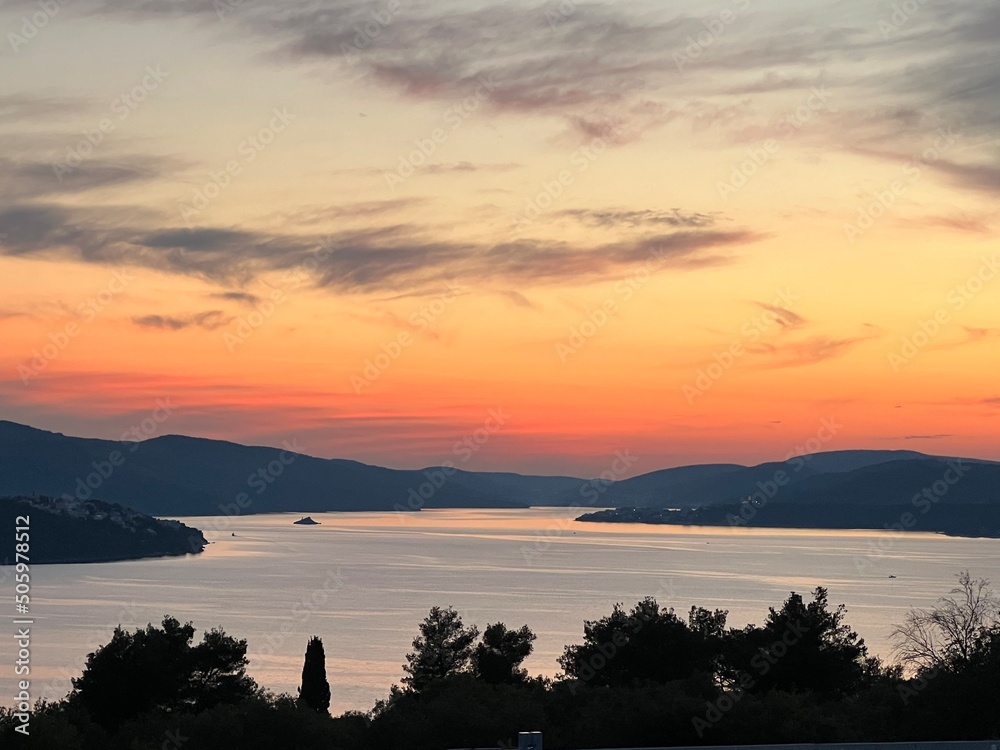 Beautiful sunset on the island of Čiovo in Croatia