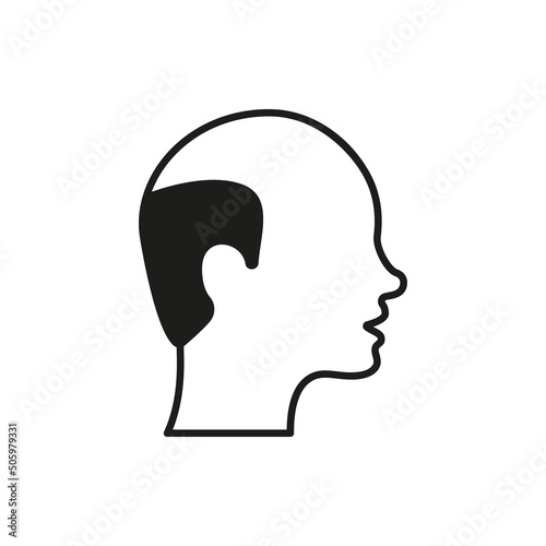 Hairless Male Black Icon. Bald Man Silhouette Pictogram. Hair Loss, Alopecia Medical Problem Icon. Isolated Vector Illustration