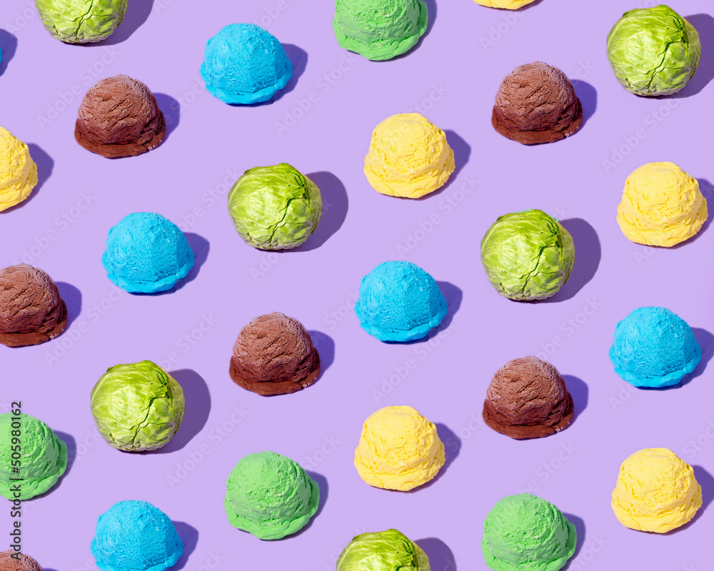 Summer creative ice cream pattern on a pastel purple background. Retro fashion aesthetic ice cream concept of the 80s or 90s. Minimal idea of summer refreshment. Summer creative ice cream pattern on a pastel purple background. Retro fashion aesthetic ice cream concept of the 80s or 90s. Minimal idea of summer refreshment.