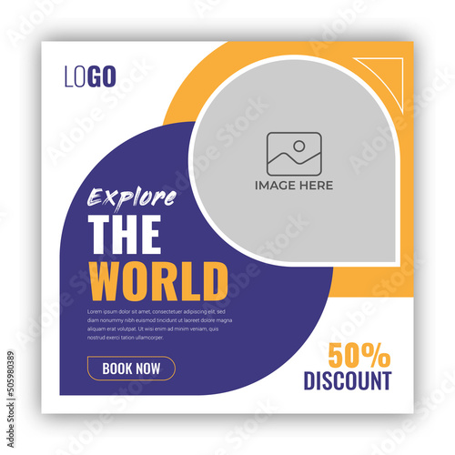 Social media post banner or square flyer design template for travel holiday vacation