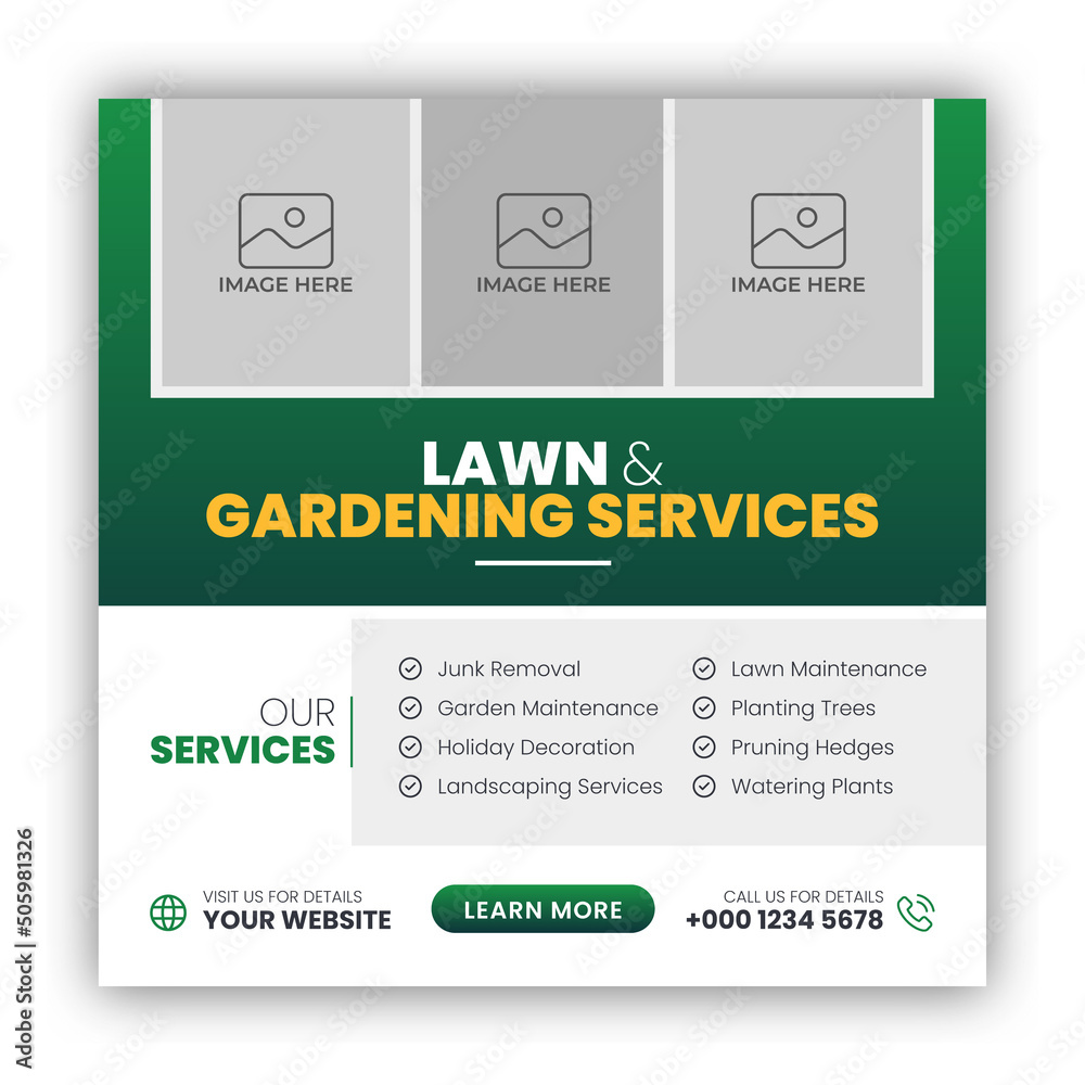 Obraz premium Lawn or gardening service social media post and web banner template