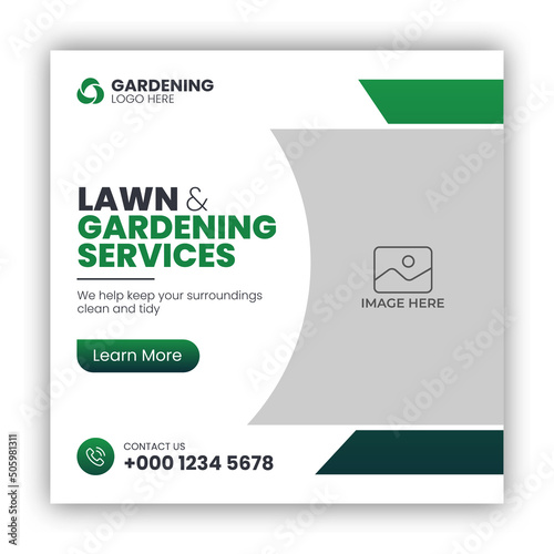 Lawn or gardening service social media post and web banner template