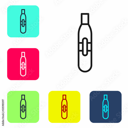 Black line Electronic cigarette icon isolated on white background. Vape smoking tool. Vaporizer Device. Set icons in color square buttons. Vector