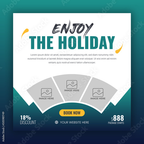 Social media post banner or square flyer design template for travel holiday vacation