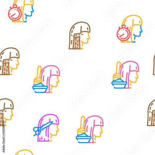 Hair Salon Hairstyle Service Vector Seamless Pattern Color Line Illustration