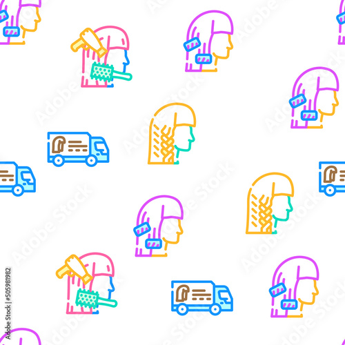 Hair Salon Hairstyle Service Vector Seamless Pattern Color Line Illustration