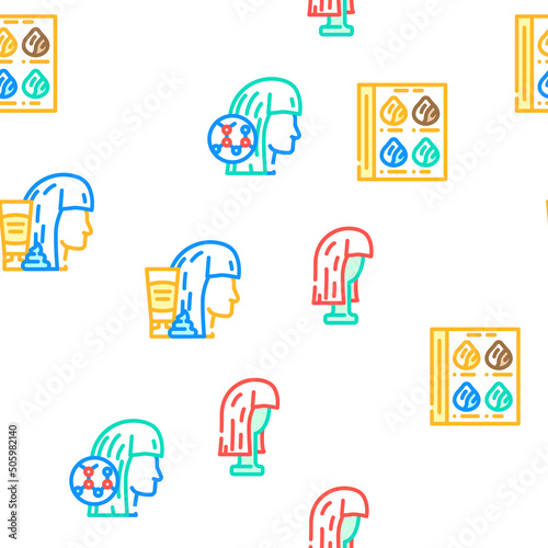 Hair Salon Hairstyle Service Vector Seamless Pattern Color Line Illustration