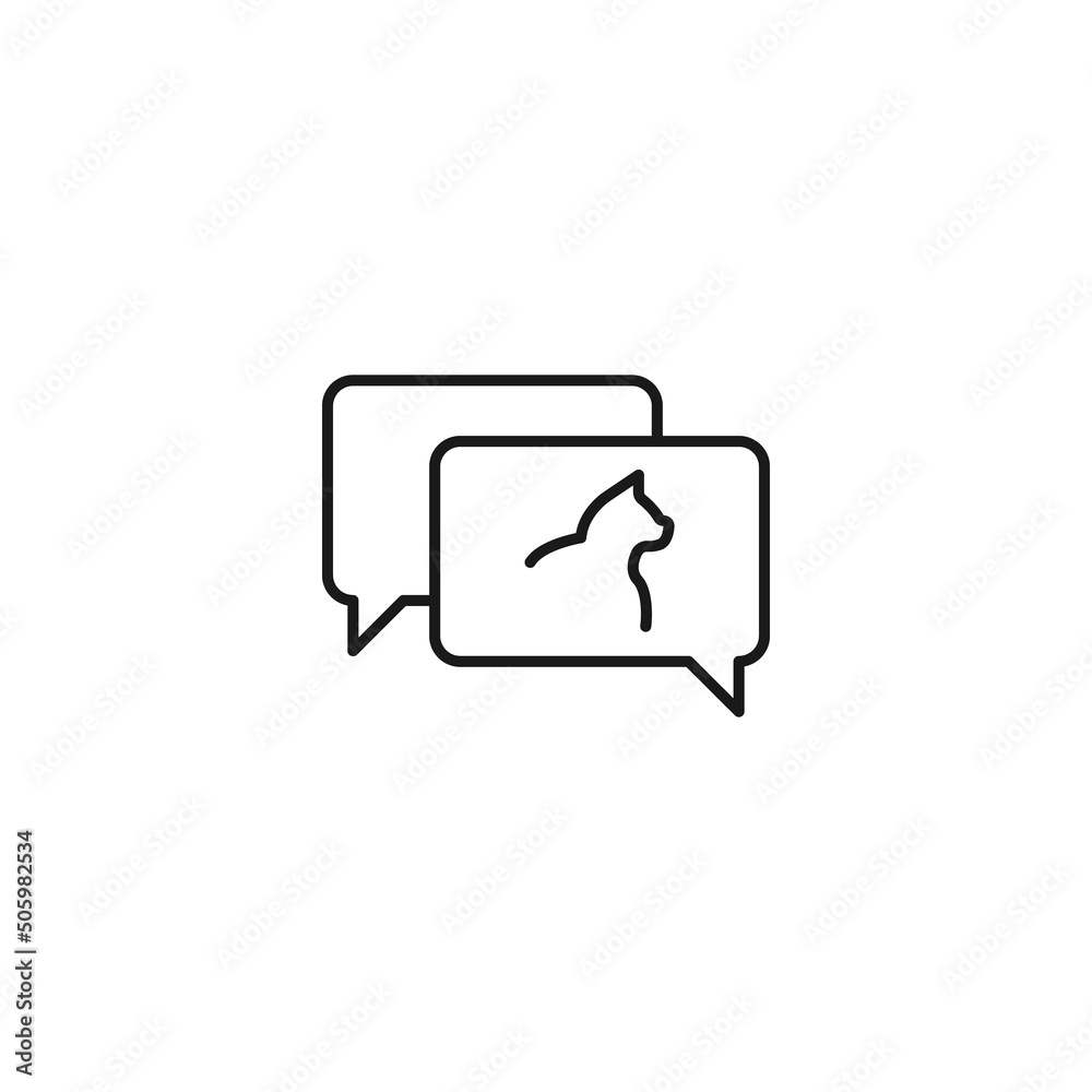 Monochrome outline sign drawn with black thin line. Modern symbol suitable for advertisement, web sites, stores. Vector line icon of cat inside of speech bubble Monochrome outline sign drawn with black thin line. Modern symbol suitable for advertisement, web sites, stores. Vector line icon of cat inside of speech bubble