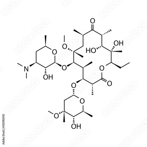 Clarithromycin Antibiotic Drug (Macrolide Class) Molecule. Antibacteria. Skeletal Formula. Vector illustration. photo