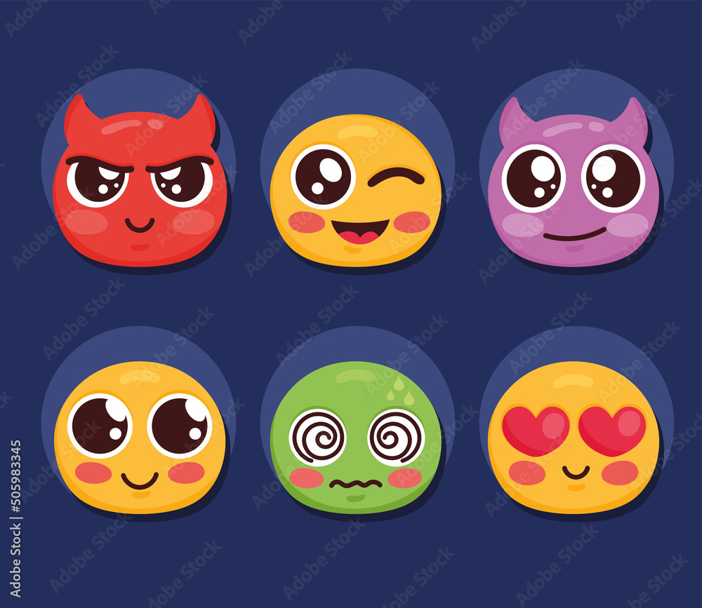 six emoticons characters icons