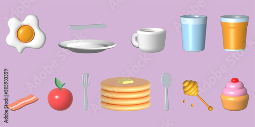 Iconos de desayuno en 3D. photo