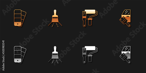 Set Color palette guide, Paint brush, roller and Car painting icon. Vector