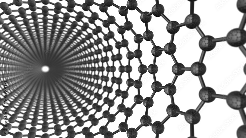 3D illustration rendering of Carbon nanotubes CNTs, cylindrical large ...